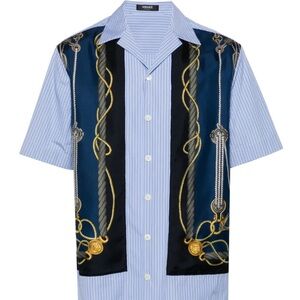 Versace Nautical-Print Striped Shirt Blue Men’s Size 50/US Large